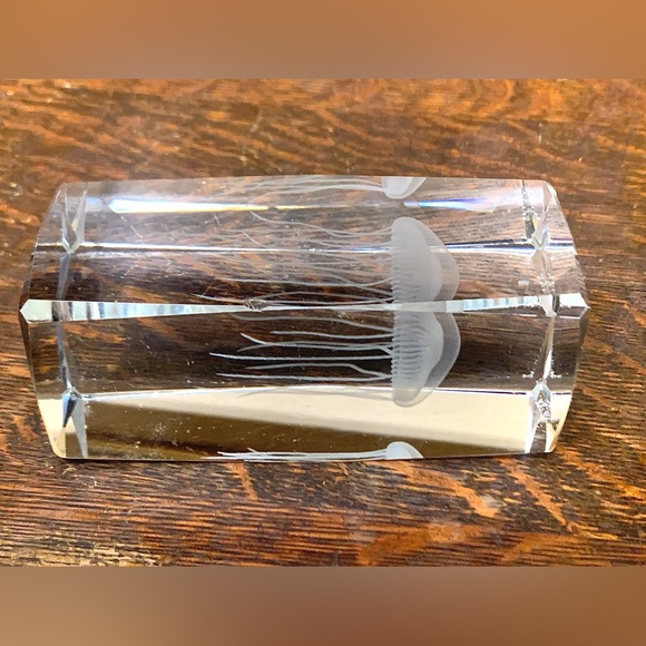 3D Jellyfish Etched Solid Faceted Lead Crystal Decorative Paperweight - Picture 9 of 16